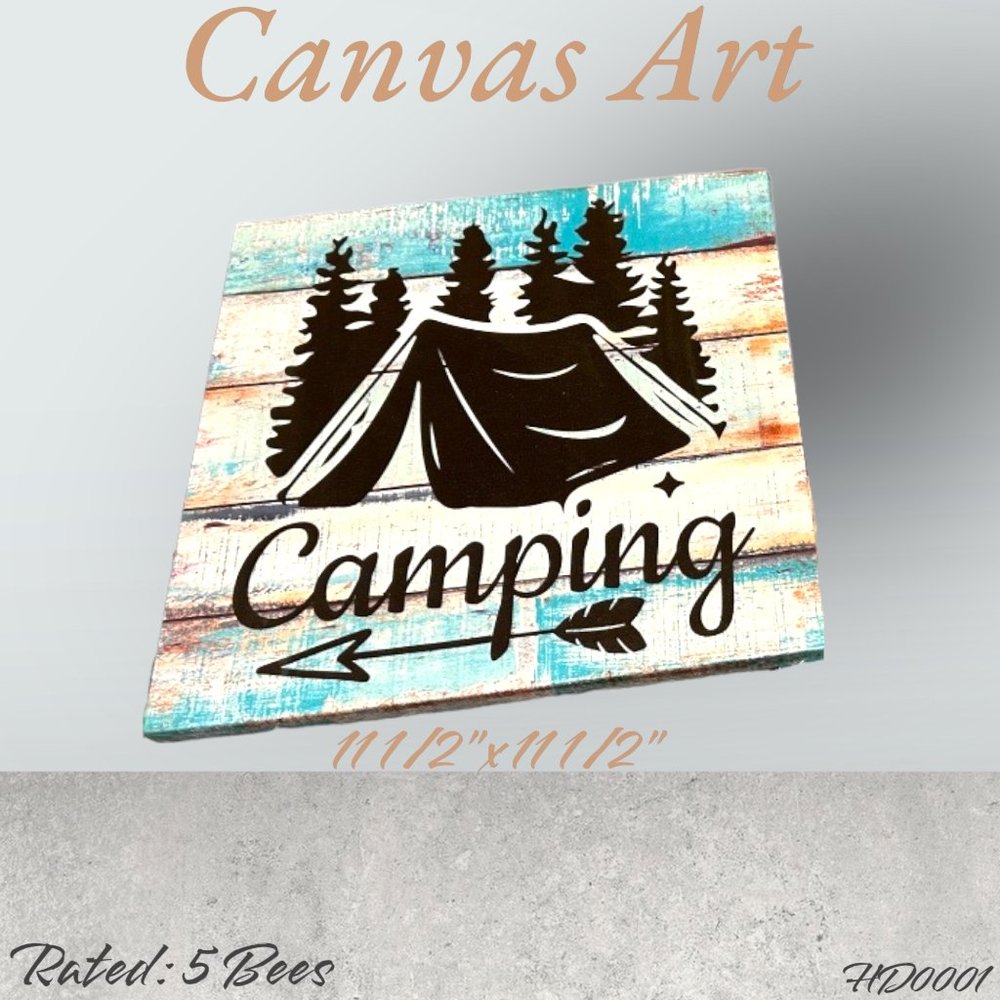 Camping Canvas Art*New*Size 11 1/2" By 11 1/2"*